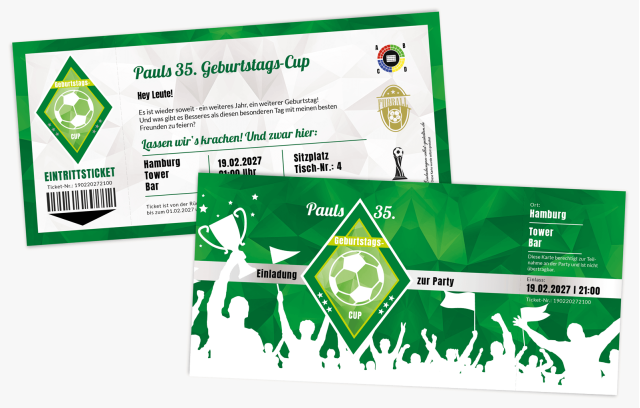 Geburtstags-Cup Eintrittskarte grün-weiß