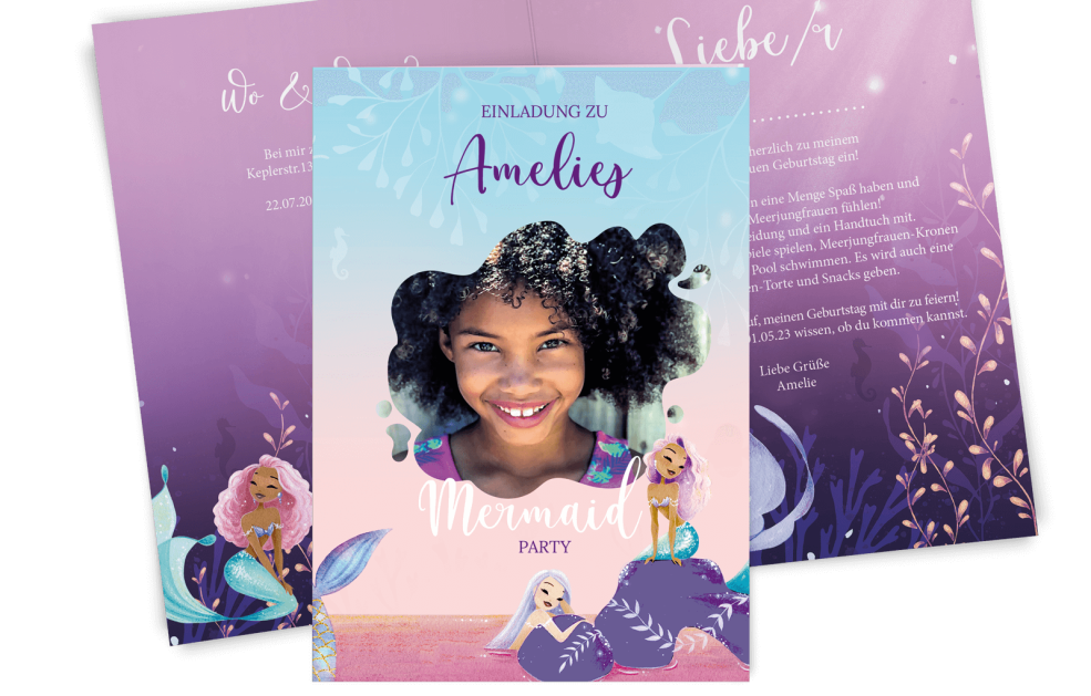 Kindergeburtstagskarte - sparkly Mermaids