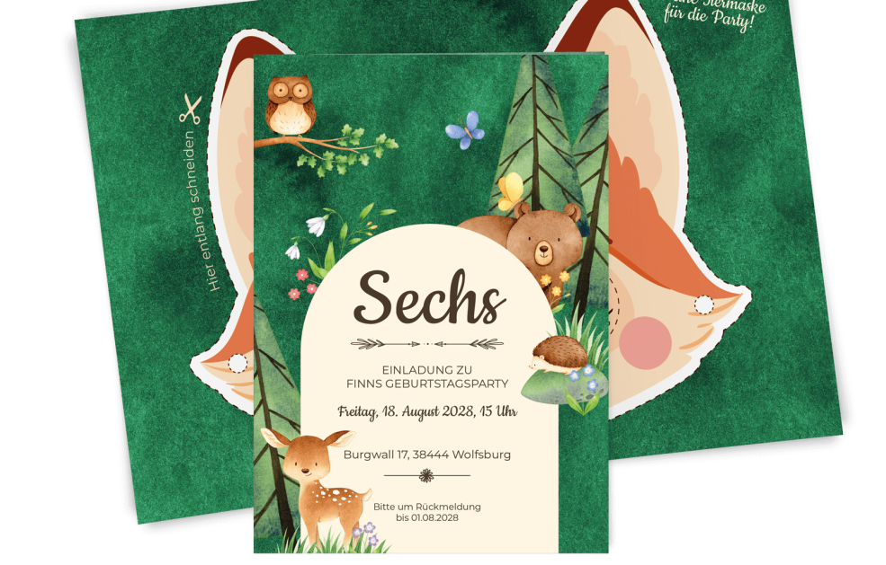 Kindergeburtstagskarte - tierische Party