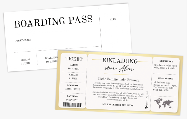 Boarding Pass Einladungskarte zur Kommunion