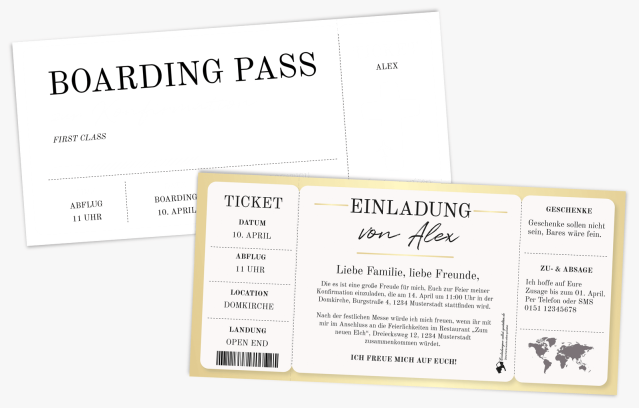 Boarding Pass Einladungskarte zur Konfirmation