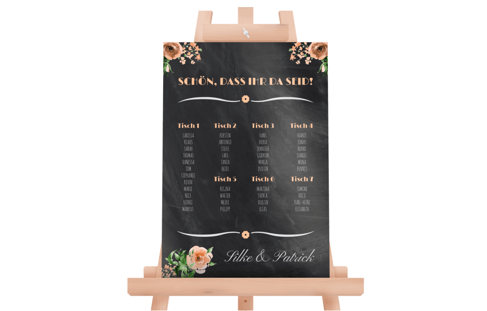 Sitzplan - Schiefer mit Vintage-Blumen