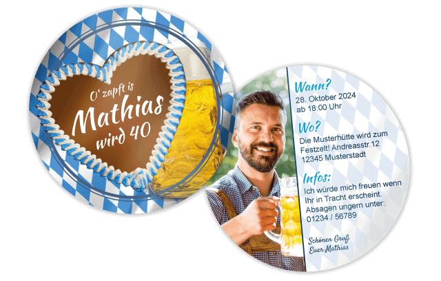 Bierdeckel Oktoberfest Einladung - Bayrisch