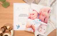 Bildreiche Babykarte Blaugrau