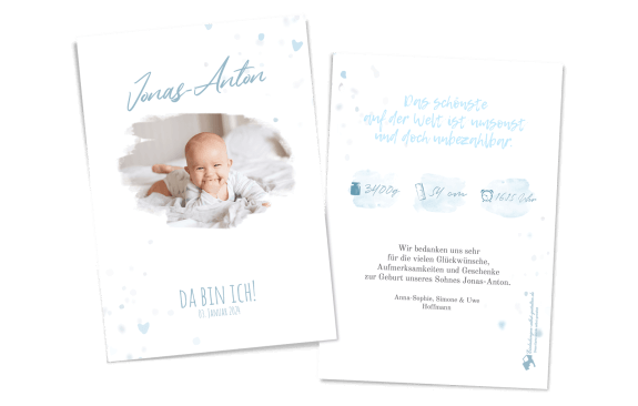 Da bin ich - Babykarte Jungs