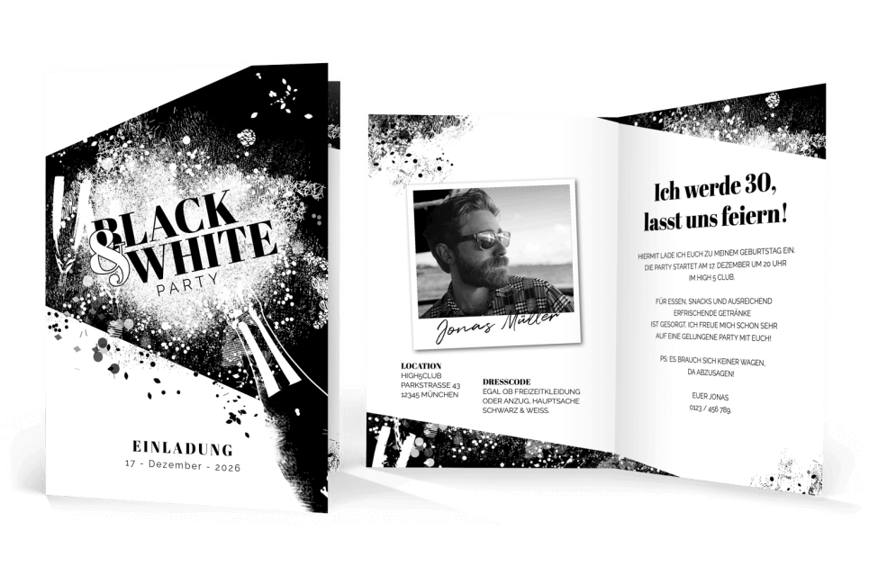 Black & White Einladung – Party