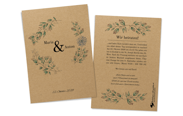 Blumenzauber Hochzeitskarte auf Kraftpapier