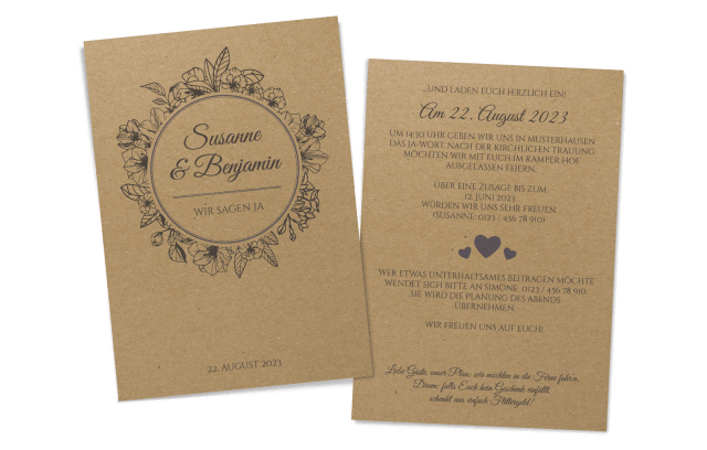 Vintage-Hochzeitseinladung auf Kraftpapier