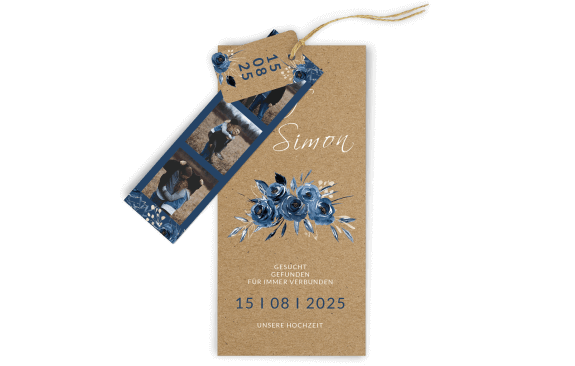 3-Fach Hochzeitskarte Kraftpapier Deep Blue