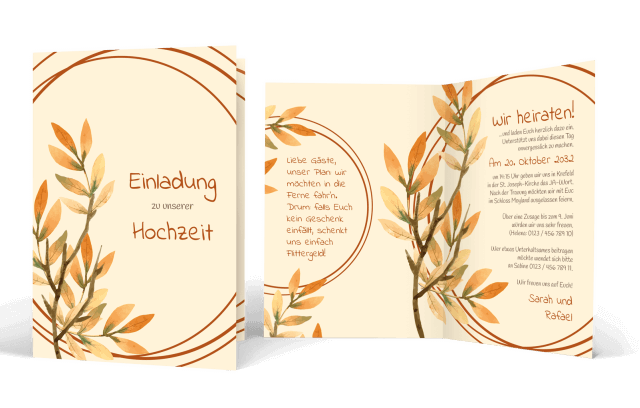 Hochzeitskarte goldener Herbst