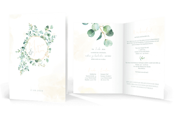 Hochzeitskarte Eukalyptus – Greenery Klappkarte