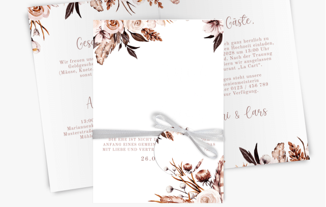 Hochzeitseinladung Klappkarte - Boho Hochzeit