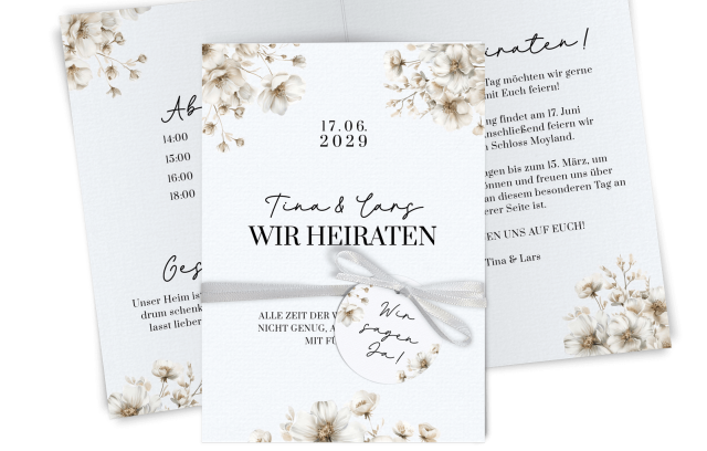 Hochzeitseinladung - Weiße Blumen