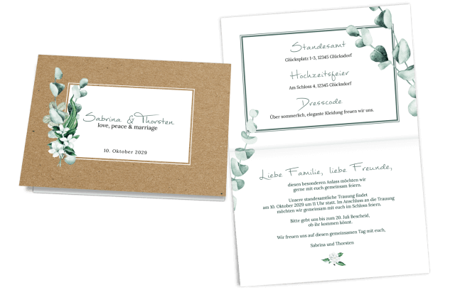 Hochzeitskarte Green-Bouquet Kraftpapier