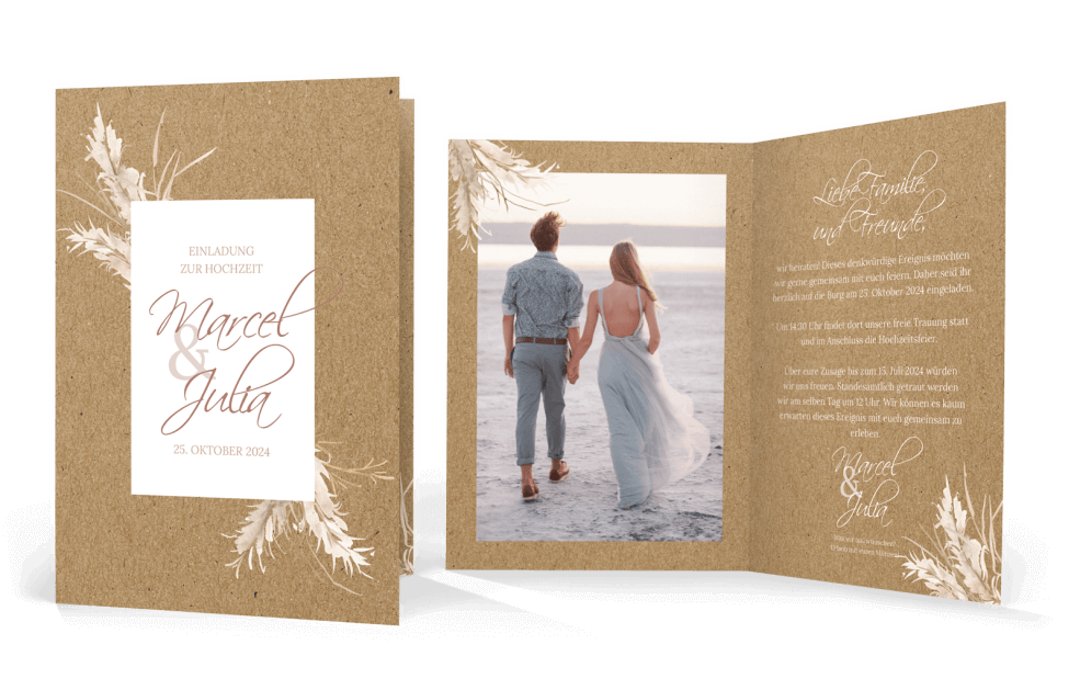 Hochzeitskarte Pampasgras Kraftpapier 