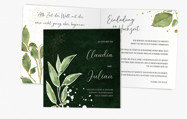 Hochzeitseinladung quadratisch – Dark Eucalyptus