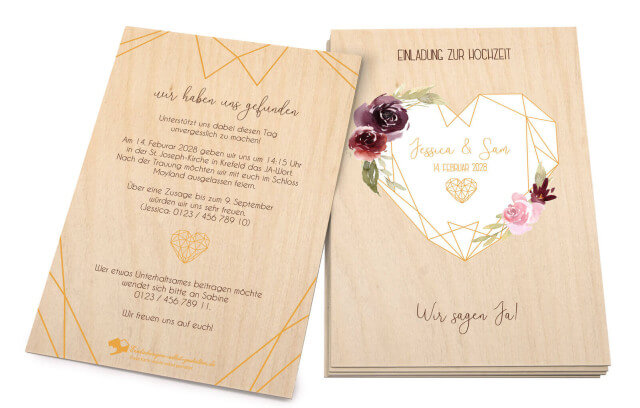 Polyherz – Hochzeitskarte Holz