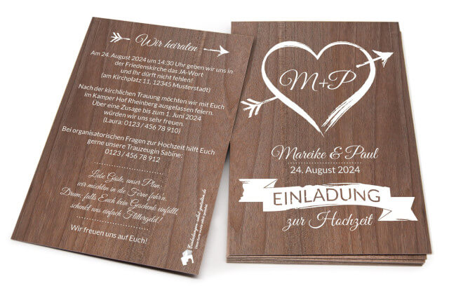 Hochzeitseinladung aus Holz „Amor“