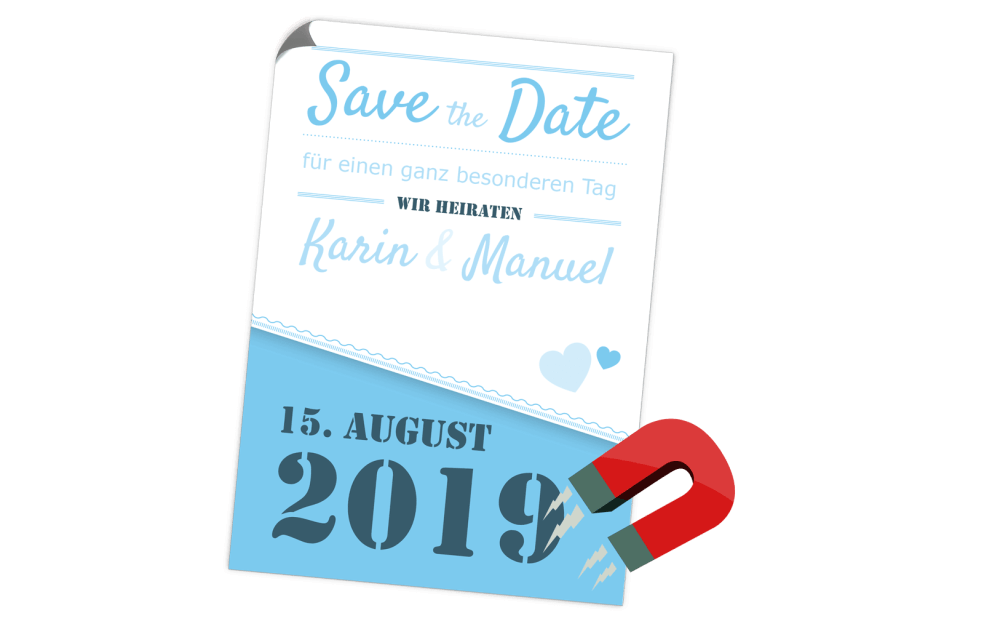 Blaue Save the Date Magnetkarte