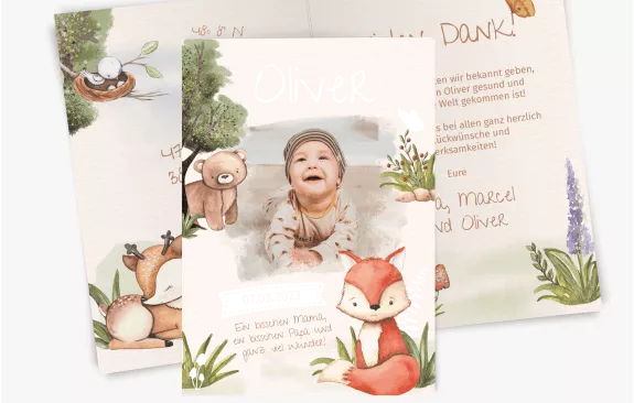 Geburtskarte - tierische Freunde Geburtskarte - tierische Freunde