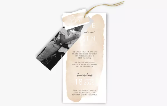 3-Fach-Hochzeitskarte - Beige Watercolor
