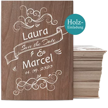 Edle Hochzeitseinladung aus Holz