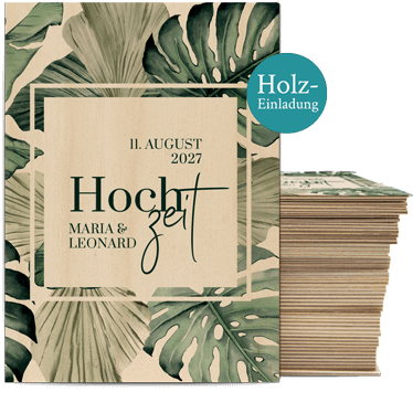 tropische Hochzeitseinladung aus Holz