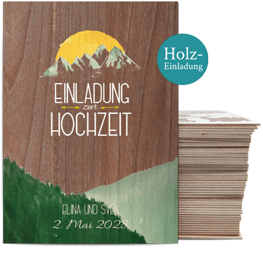 Einladungskarte Holz Berge